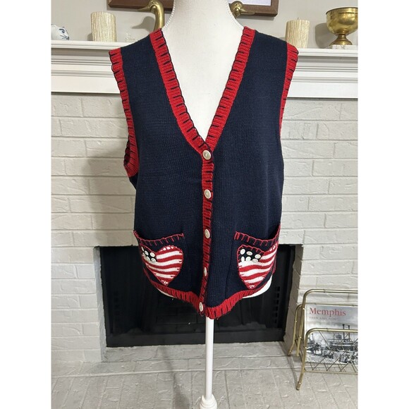 Vintage Grandmacore Flag Sweater Vest Women’s Medium America Americana Flag - Picture 1 of 5